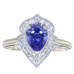 1.25 CTW Pear Cut Tanzanite and Diamond Ring Size 7.25 with Appraisal